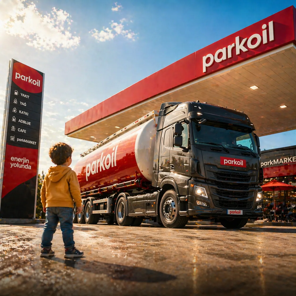 Parkoil akaryakıt tankeri istasyonda, geleceğe taşınan enerji